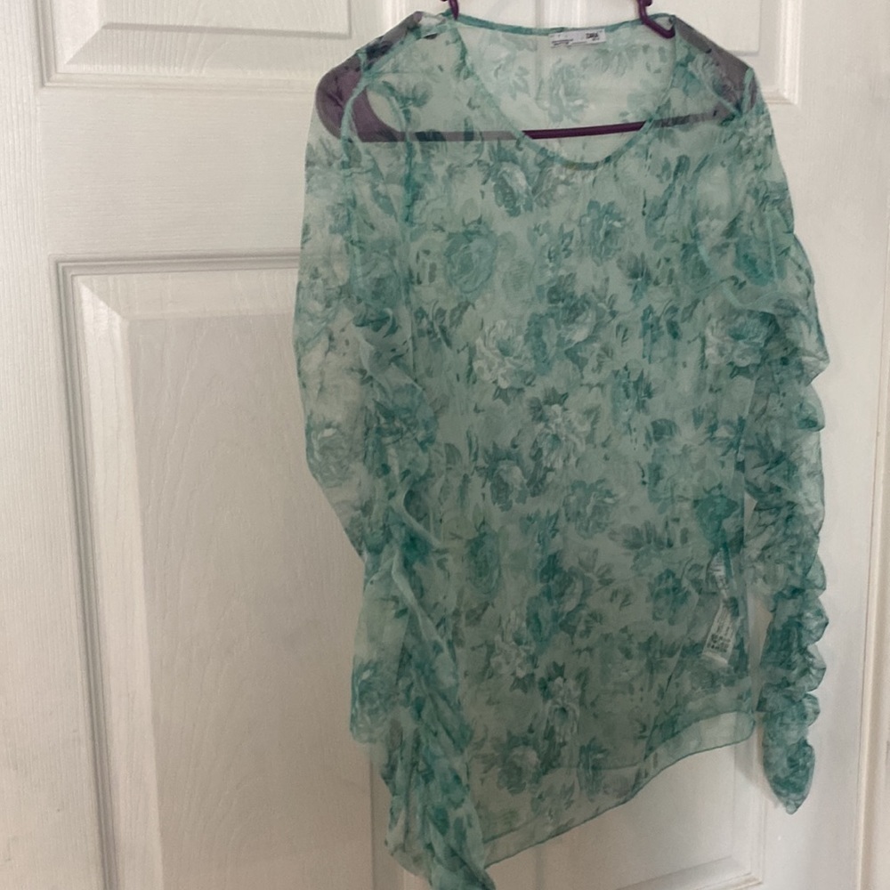 Zara Sheer Floral Ruched Long Sleeve Blouse - Picture 5 of 9